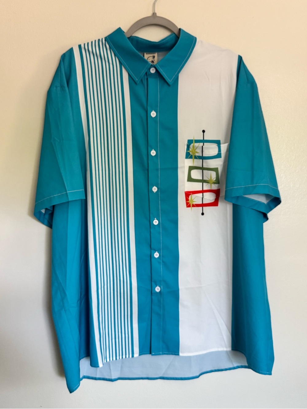 HARDADDY Men's Retro 50's Short Sleeve Button Up Shirt - Size XXL  Blue/White